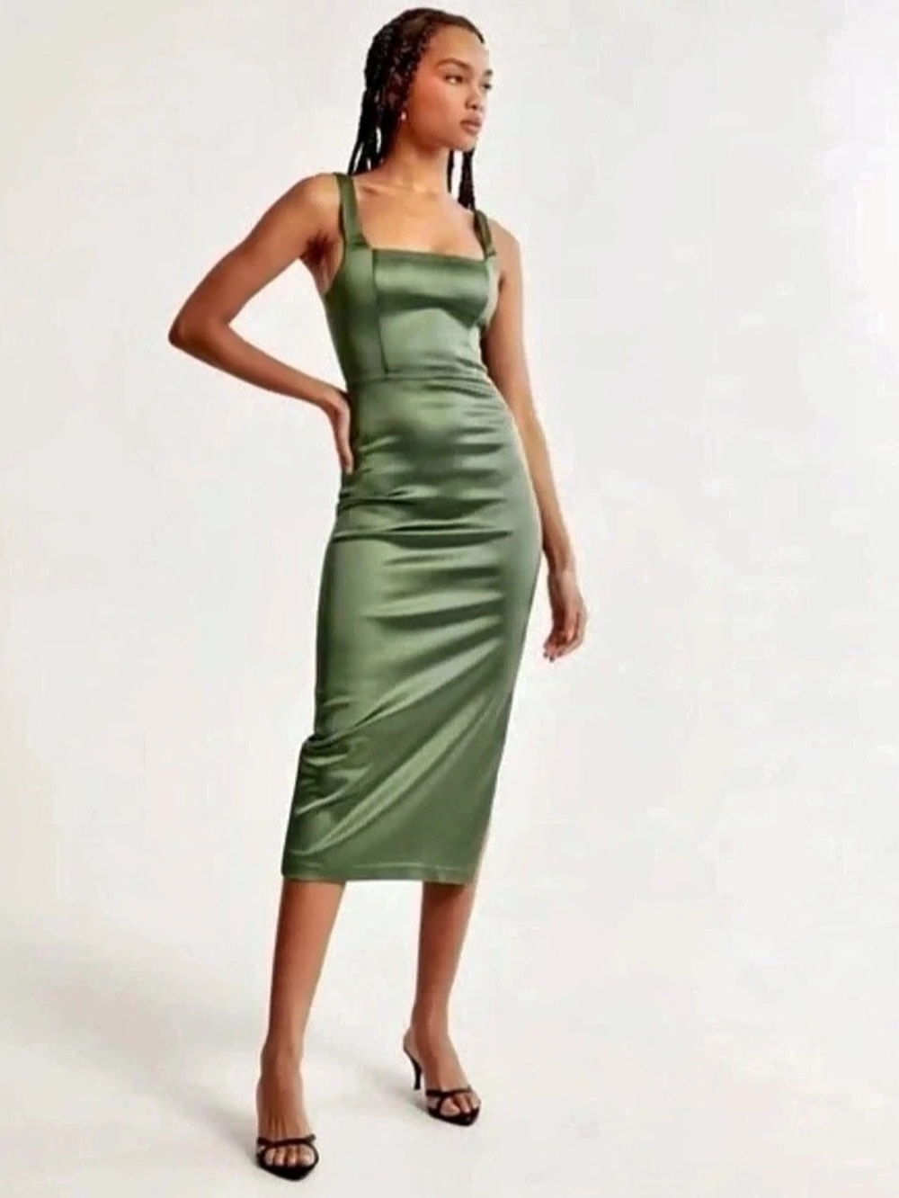 Abercrombie & Fitch Satin Midi Dress in Green Size XL